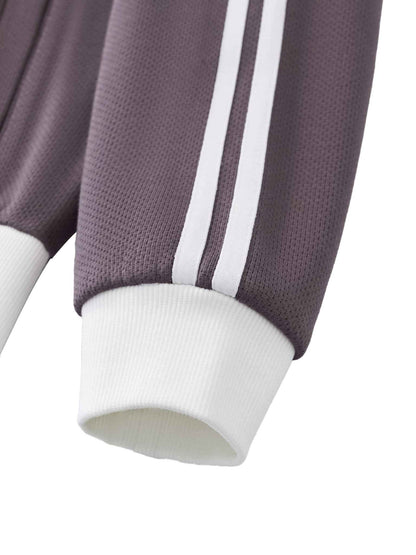 Contrast Side Stripe Fleece Cropped Track Jacket