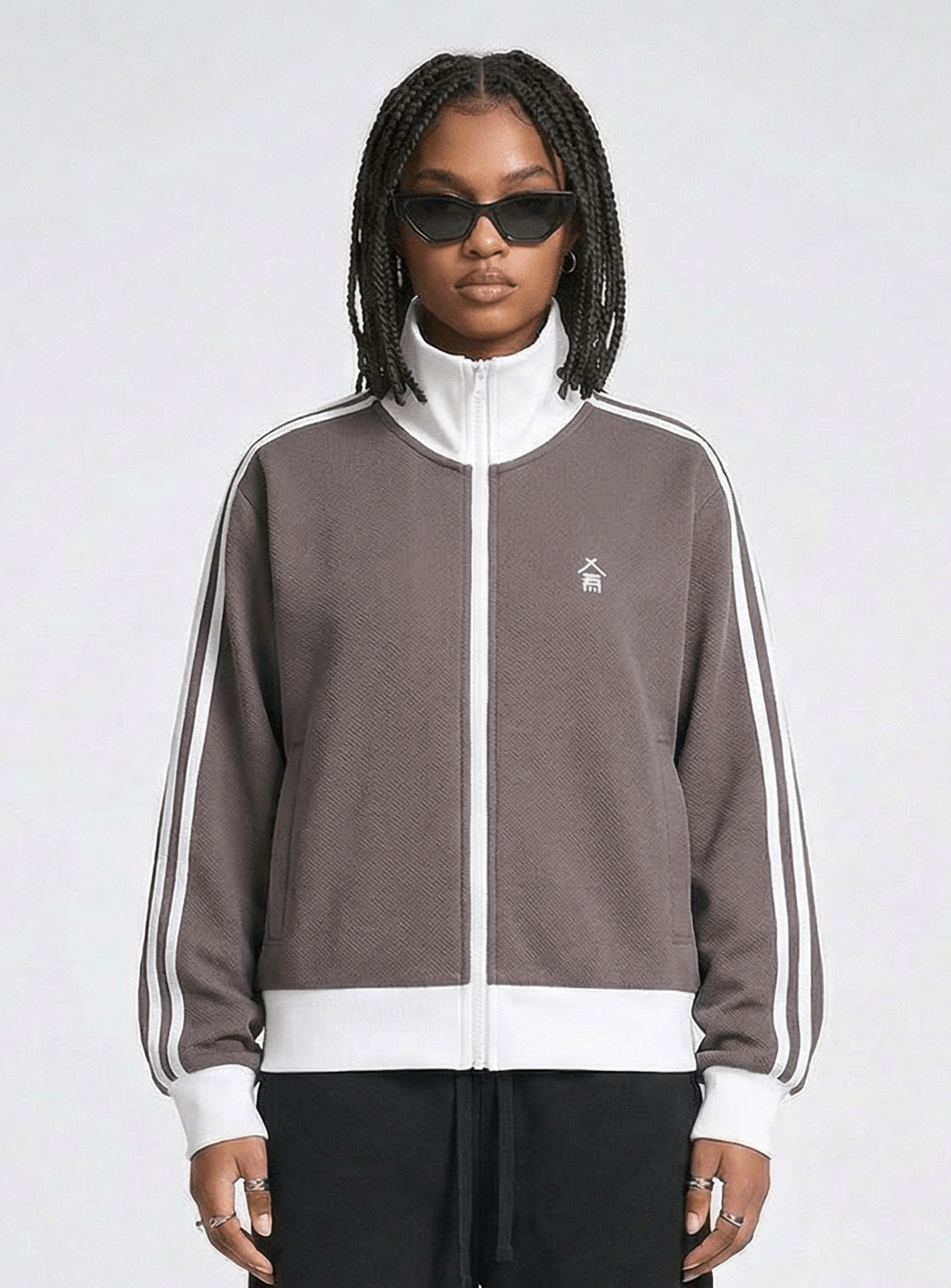 Contrast Side Stripe Fleece Cropped Track Jacket - | 234 Collectives