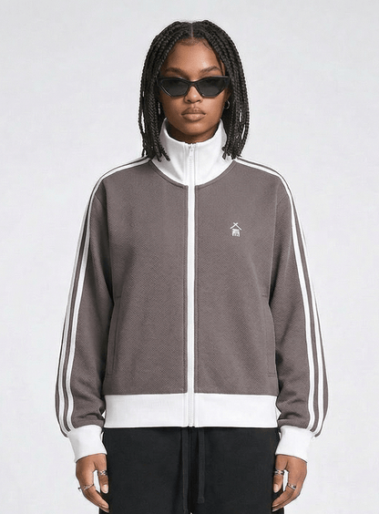 Contrast Side Stripe Fleece Cropped Track Jacket - | 234 Collectives