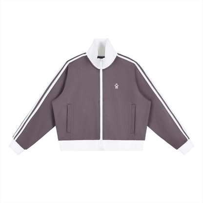 Contrast Side Stripe Fleece Cropped Track Jacket - | 234 Collectives