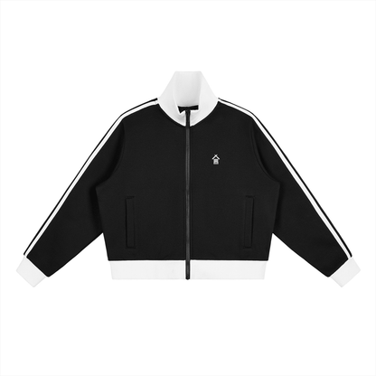 Contrast Side Stripe Fleece Cropped Track Jacket - | 234 Collectives