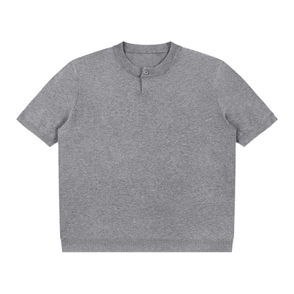 Cotton Knit Short Sleeve Henley T-Shirt - | 234 Collectives
